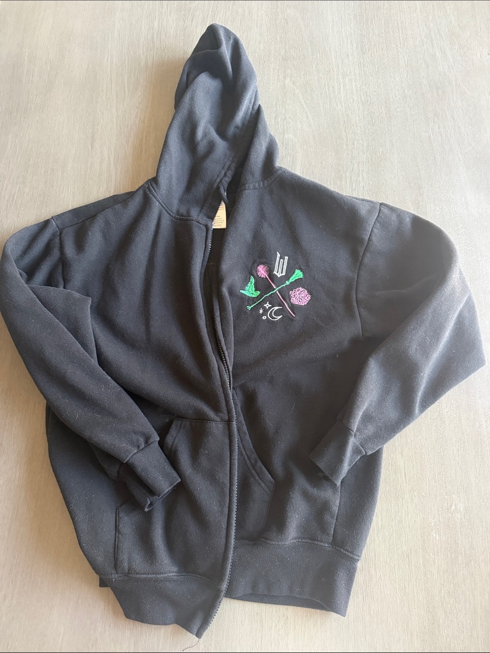 Black Embroidered Floral Zip Hoodie